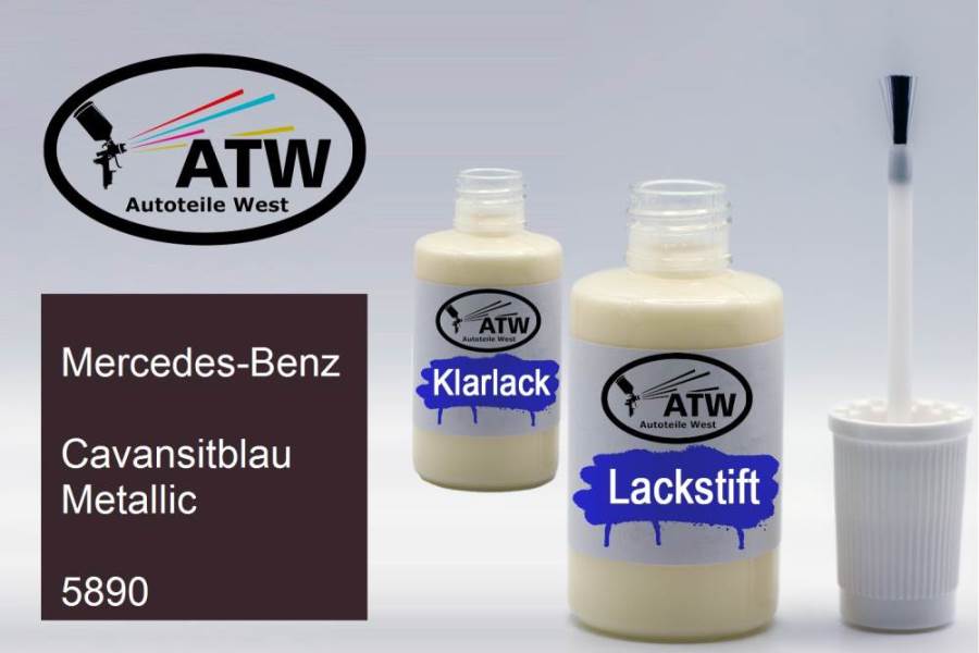 Mercedes-Benz, Cavansitblau Metallic, 5890: 20ml Lackstift + 20ml Klarlack - Set, von ATW Autoteile West.